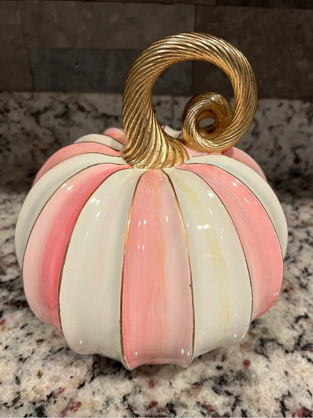 MacKenzie-Childs Elegant Pink Stripe Pumpkin. 8” W & 8” H. Like new condition! - Picture 2 of 9